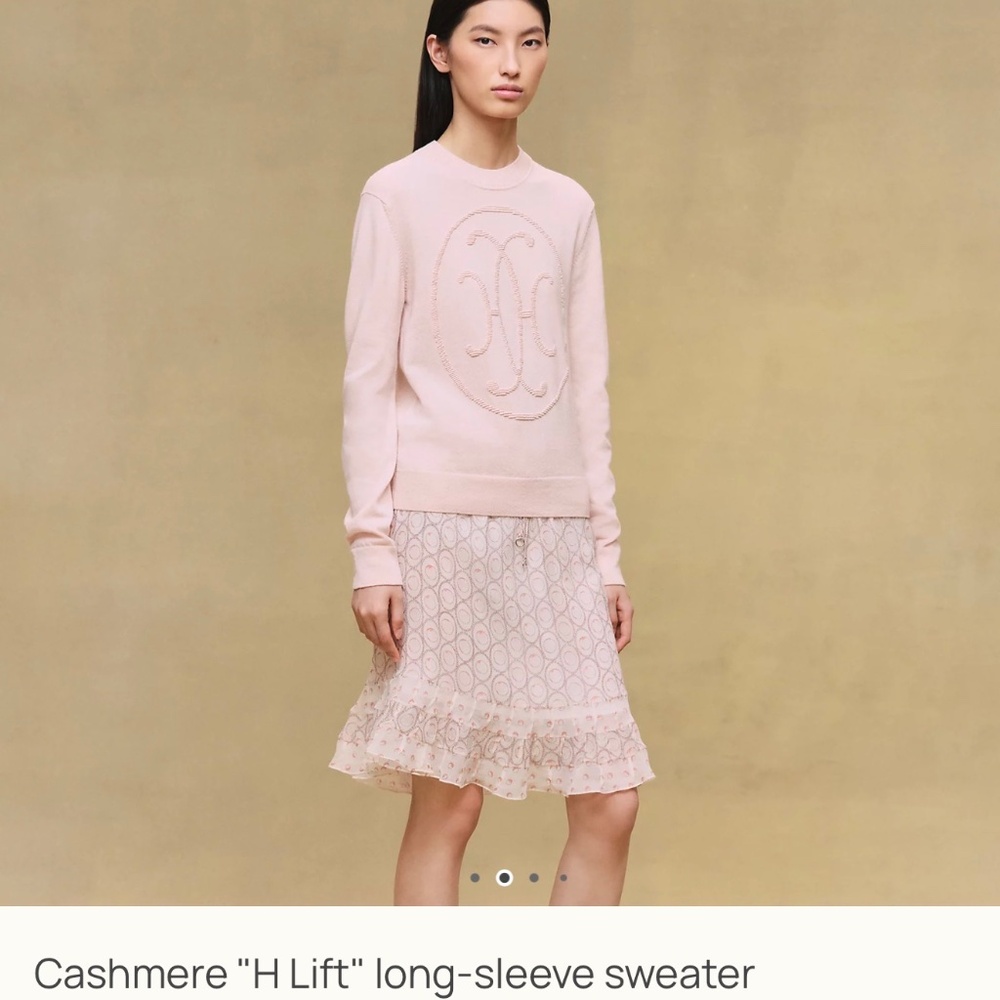 NWT! HERMES Cashmere "H Lift" long-sleeve sweater Rose Palomino size 38 (S/M)